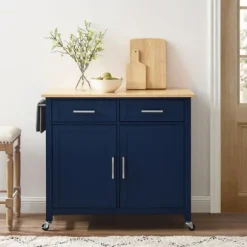 Kirkland's Home Kitchen Islands & Bar Carts-Navy Industrial Kitchen Cart