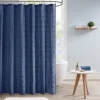 Kirkland's Home Shower Curtains-Navy Jacquard Pom Pom Cotton Shower Curtain
