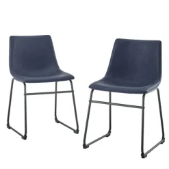 Kirkland's Home Dining Chairs-Navy Leather Industrial Dining Chairs, Set Of 2