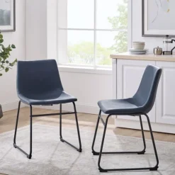 Kirkland's Home Dining Chairs-Navy Leather Industrial Dining Chairs, Set Of 2