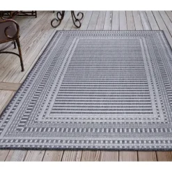 Kirkland's Home Outdoor Rugs-Navy Linear Macy Indoor/Outdoor Area Rug, 4X7