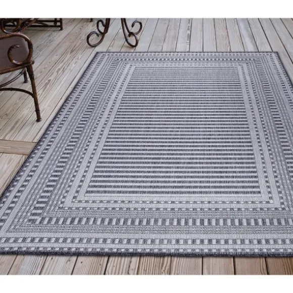 Kirkland's Home Outdoor Rugs-Navy Linear Macy Indoor/Outdoor Area Rug, 4X7