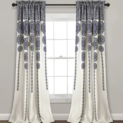 Kirkland's Home Curtains & Drapes-Navy Medallion Stripe Curtain Panel Set, 95 In.