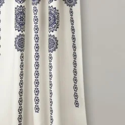 Kirkland's Home Curtains & Drapes-Navy Medallion Stripe Curtain Panel Set, 95 In.