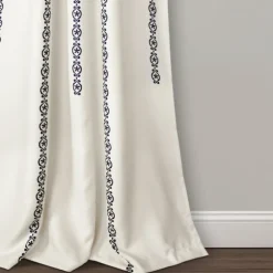 Kirkland's Home Curtains & Drapes-Navy Medallion Stripe Curtain Panel Set, 95 In.