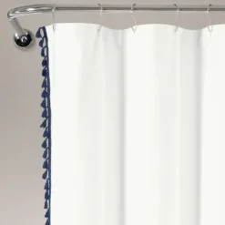 Kirkland's Home Shower Curtains-Navy Melora Tasseled Border Shower Curtain