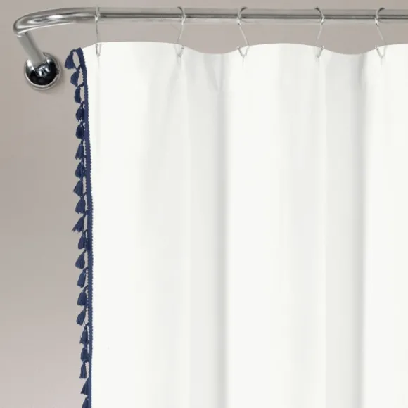 Kirkland's Home Shower Curtains-Navy Melora Tasseled Border Shower Curtain