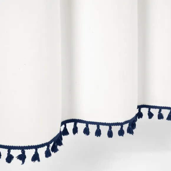 Kirkland's Home Shower Curtains-Navy Melora Tasseled Border Shower Curtain