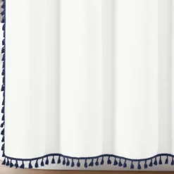 Kirkland's Home Shower Curtains-Navy Melora Tasseled Border Shower Curtain
