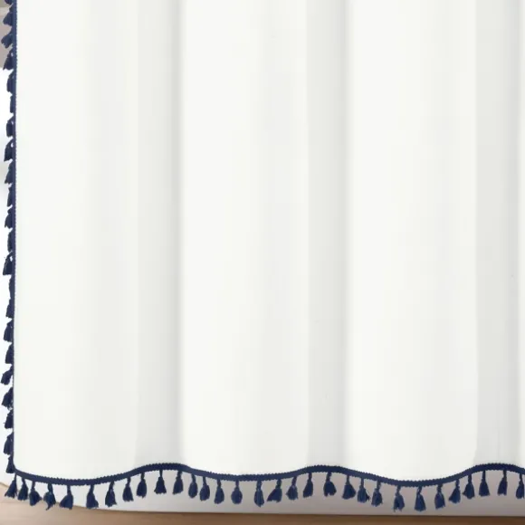Kirkland's Home Shower Curtains-Navy Melora Tasseled Border Shower Curtain
