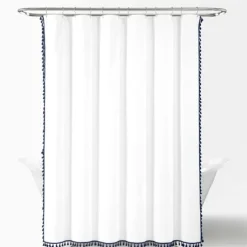 Kirkland's Home Shower Curtains-Navy Melora Tasseled Border Shower Curtain