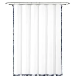 Kirkland's Home Shower Curtains-Navy Melora Tasseled Border Shower Curtain