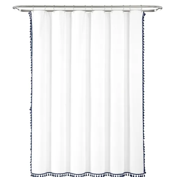Kirkland's Home Shower Curtains-Navy Melora Tasseled Border Shower Curtain