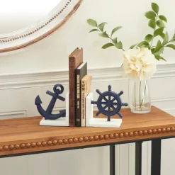 Kirkland's Home Decorative Accents-Navy Metal Coastal Bookends, Set Of 2