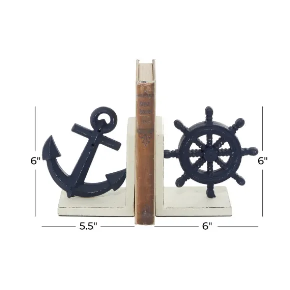 Kirkland's Home Decorative Accents-Navy Metal Coastal Bookends, Set Of 2