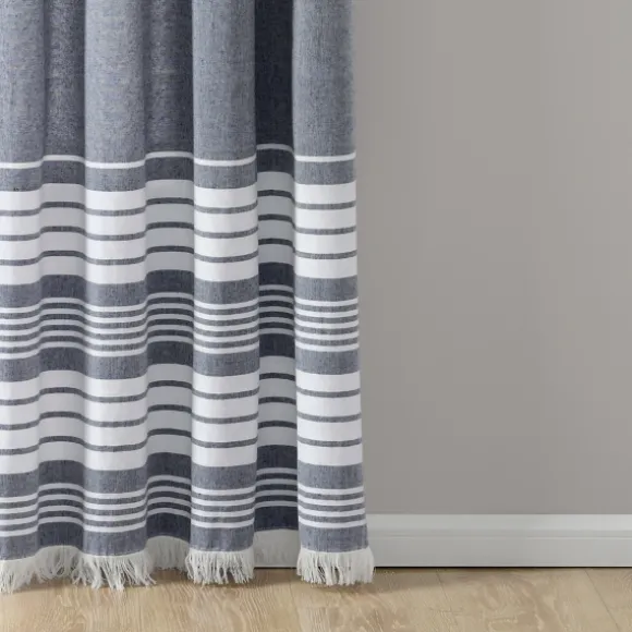Kirkland's Home Curtains & Drapes-Navy Nantucket Fringe Curtain Panel Set, 95 In.