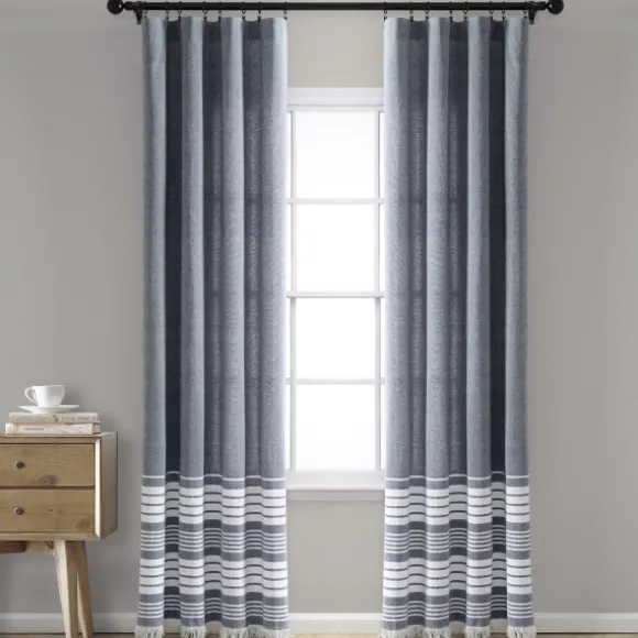 Kirkland's Home Curtains & Drapes-Navy Nantucket Fringe Curtain Panel Set, 84 In.