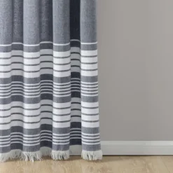 Kirkland's Home Curtains & Drapes-Navy Nantucket Fringe Curtain Panel Set, 84 In.