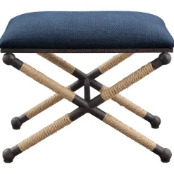Kirkland's Home Benches & Ottomans-Navy Seat And Black Metal Ottoman