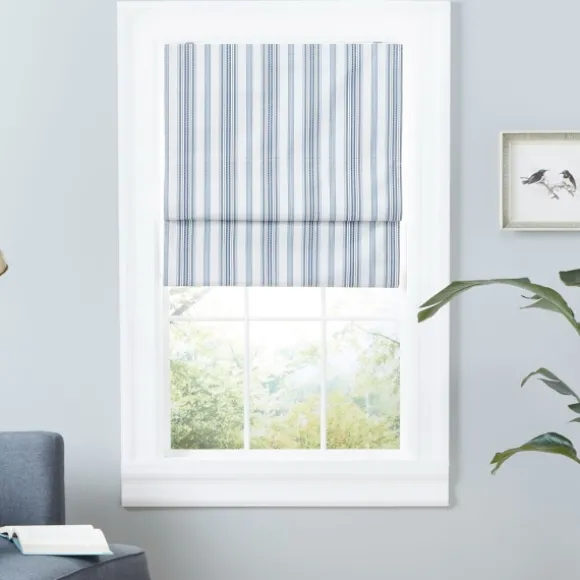 Kirkland's Home Curtains & Drapes-Navy Stripe Ricci Blackout Curtain Shade, 23 In.