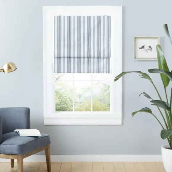 Kirkland's Home Curtains & Drapes-Navy Stripe Ricci Blackout Curtain Shade, 23 In.