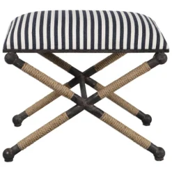 Kirkland's Home Benches & Ottomans-Navy Striped Seat And Black Metal Ottoman