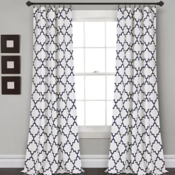 Kirkland's Home Curtains & Drapes-Navy Trellis Darkening Curtain Panel Set, 108 In.