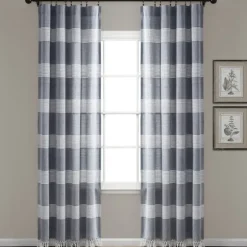 Kirkland's Home Curtains & Drapes-Navy Tucker Stripe Curtain Panel Set, 84 In.