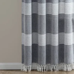 Kirkland's Home Curtains & Drapes-Navy Tucker Stripe Curtain Panel Set, 84 In.