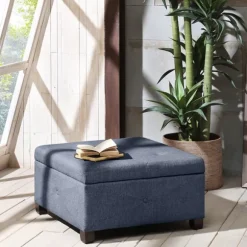 Kirkland's Home Benches & Ottomans-Navy Tufted Square Storage Ottoman