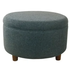 Kirkland's Home Benches & Ottomans-Navy Upholstered Round Storage Ottoman