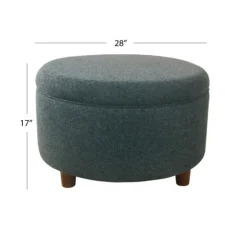 Kirkland's Home Benches & Ottomans-Navy Upholstered Round Storage Ottoman