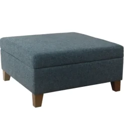 Kirkland's Home Benches & Ottomans-Navy Upholstered Square Storage Ottoman