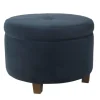 Kirkland's Home Benches & Ottomans-Navy Velvet Upholstered Round Storage Ottoman