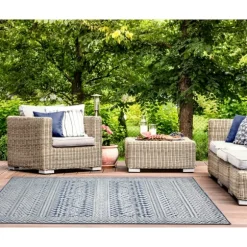 Kirkland's Home Outdoor Rugs-Navy Zig-Zag Ezra Indoor/Outdoor Area Rug, 4X7