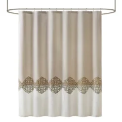Kirkland's Home Shower Curtains-Neutral Block Embroidered Shower Curtain