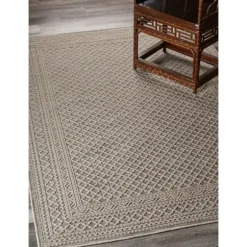 Kirkland's Home Outdoor Rugs-Neutral Bordered Lattice Outdoor Area Rug, 5X7