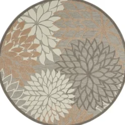 Kirkland's Home Outdoor Rugs-Neutral Floral Burst Outdoor Round Area Rug, 7 Ft.