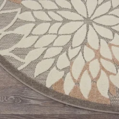 Kirkland's Home Outdoor Rugs-Neutral Floral Burst Outdoor Round Area Rug, 7 Ft.