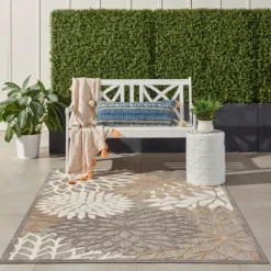 Kirkland's Home Outdoor Rugs-Neutral Floral Burst Outdoor Area Rug, 5X7