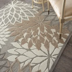 Kirkland's Home Outdoor Rugs-Neutral Floral Burst Outdoor Area Rug, 5X7