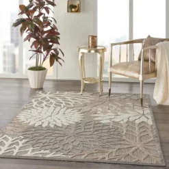 Kirkland's Home Outdoor Rugs-Neutral Floral Burst Outdoor Area Rug, 5X7