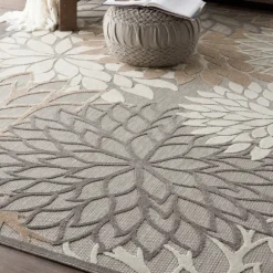 Kirkland's Home Outdoor Rugs-Neutral Floral Burst Outdoor Area Rug, 7X10