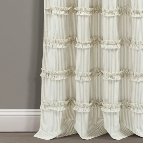 Kirkland's Home Curtains & Drapes-Neutral Vintage Stripe Curtain Panel Set, 95 In.