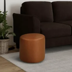 Kirkland's Home Benches & Ottomans-Newton Carmel Faux Leather Cylinder Ottoman