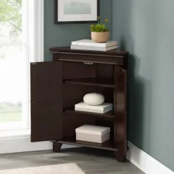 Kirkland's Home Bathroom Furniture-Nikki Dark Wooden Corner Cabinet