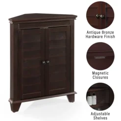Kirkland's Home Bathroom Furniture-Nikki Dark Wooden Corner Cabinet