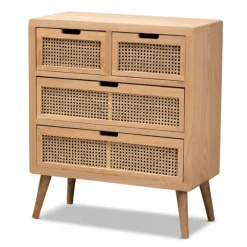 Kirkland's Home Dressers & Chests-Oak And Rattan 4-Drawer Chest