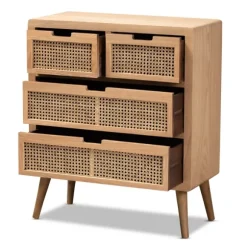 Kirkland's Home Dressers & Chests-Oak And Rattan 4-Drawer Chest