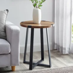 Kirkland's Home Accent & End Tables-Oak Urban Rustic Round Accent Table